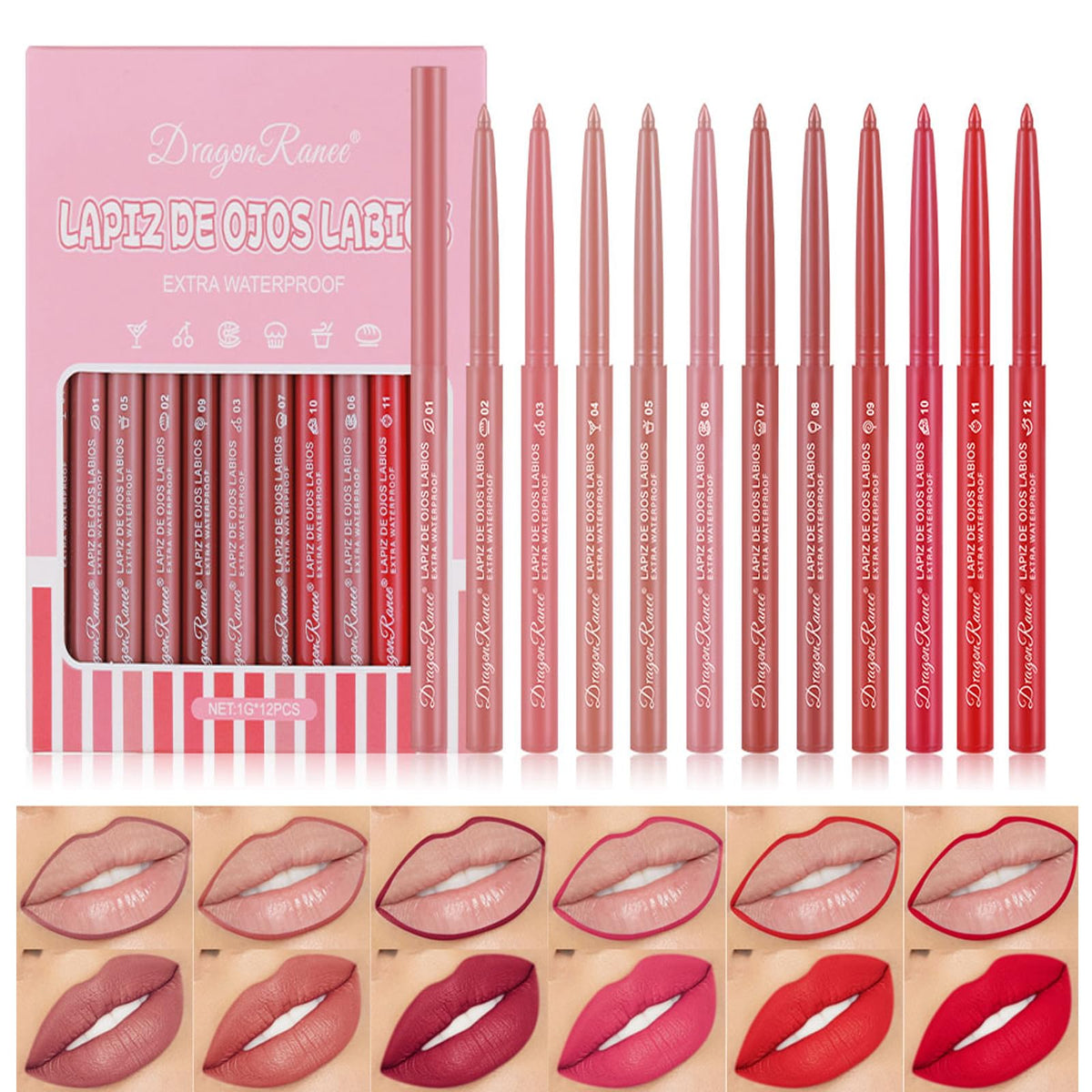 DENESTUP front packaging showing all twelve pencils and benefits