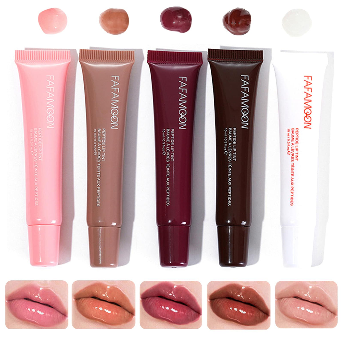 DENESTUP front packaging showing full five-piece gloss set and versatile nudes