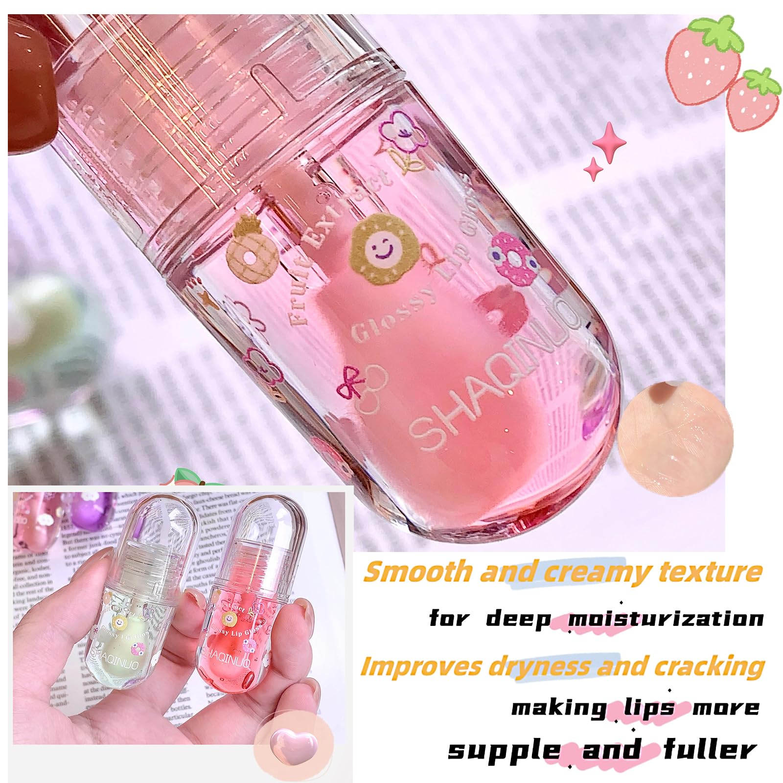 DENESTUP peach shade closeup tube showing glossy finish benefit