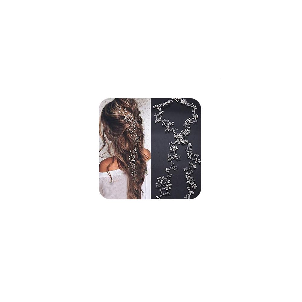 Denifery silver headpiece flat lay showing full vine and styling options