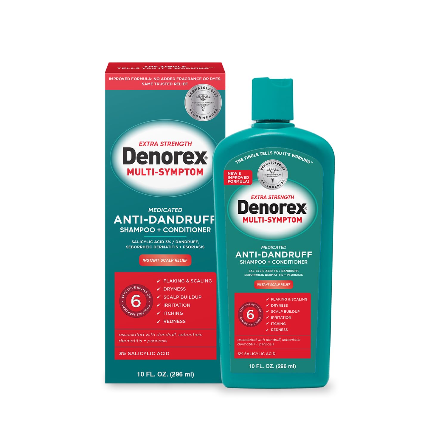 Denorex bottle front label showing extra strength benefits