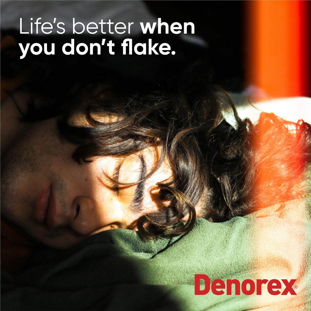 Denorex bottle on shower shelf showing everyday routine fit