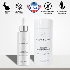 Deoxygain bottle held in hand to show 2 fl oz size and monthly supply