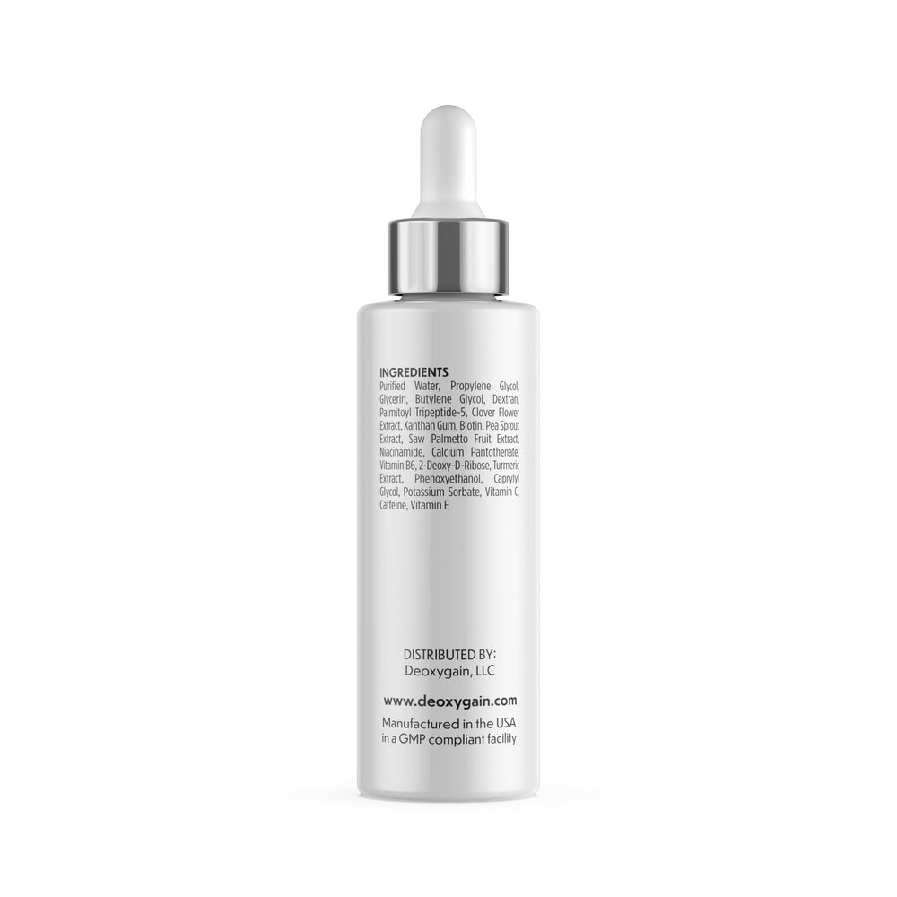 Man applying Deoxygain serum at hairline illustrating simple daily routine