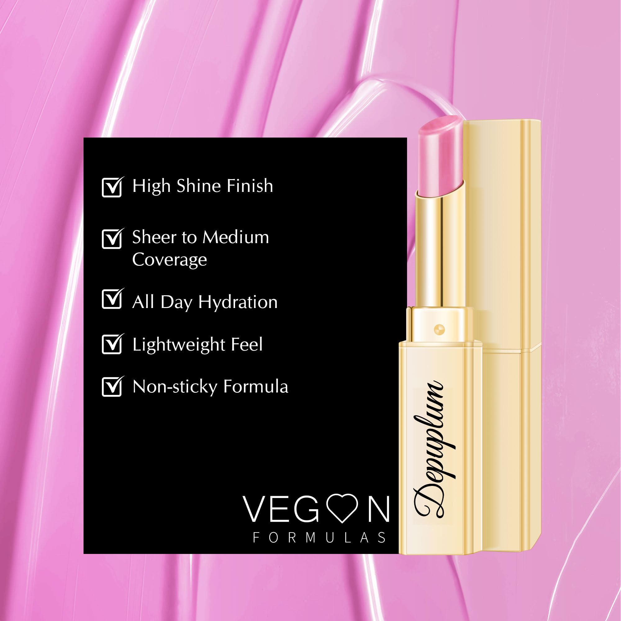 Depuplum application closeup on lips displaying natural glossy tint