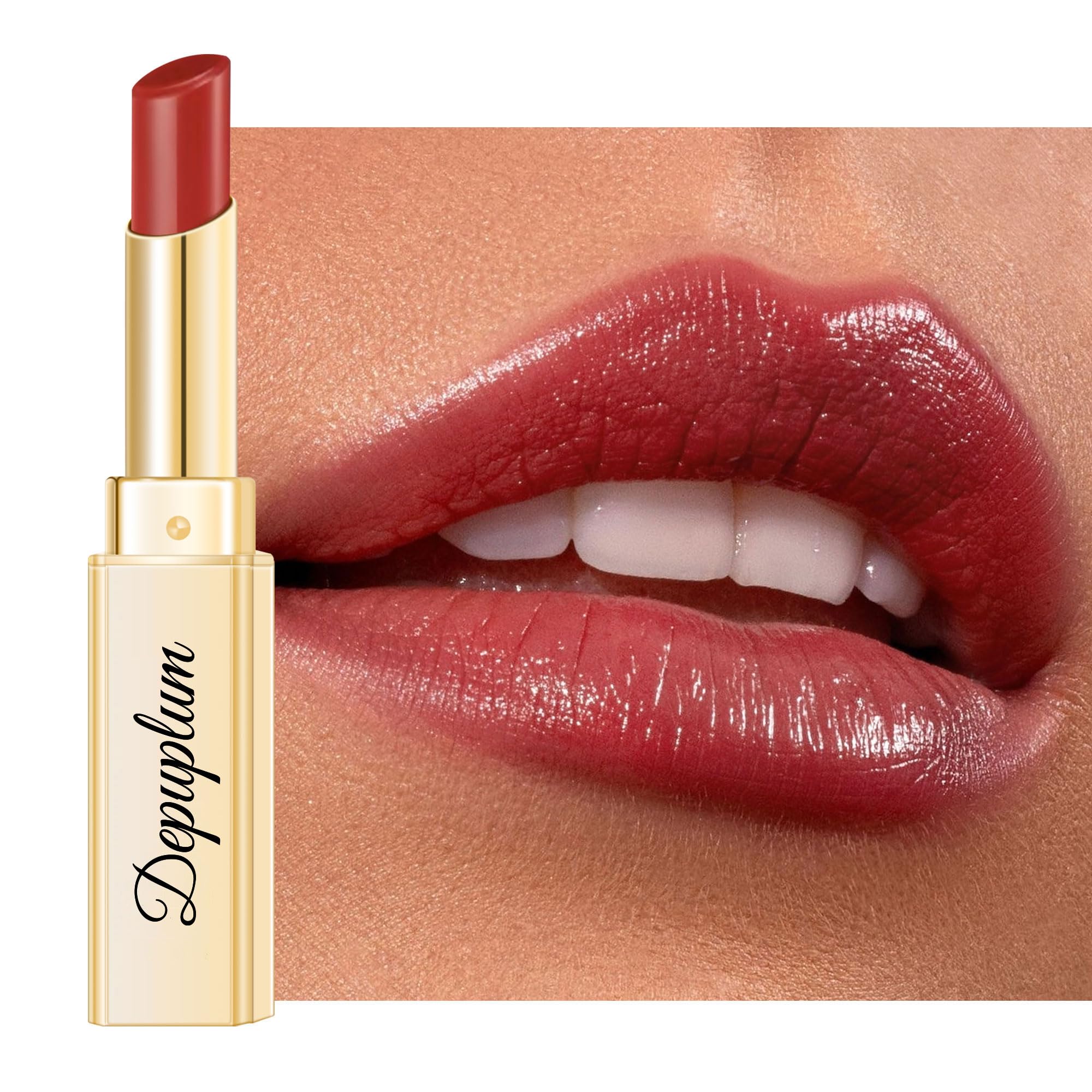 Depuplum DM101 front packaging showing cranberry shade and glossy finish benefits