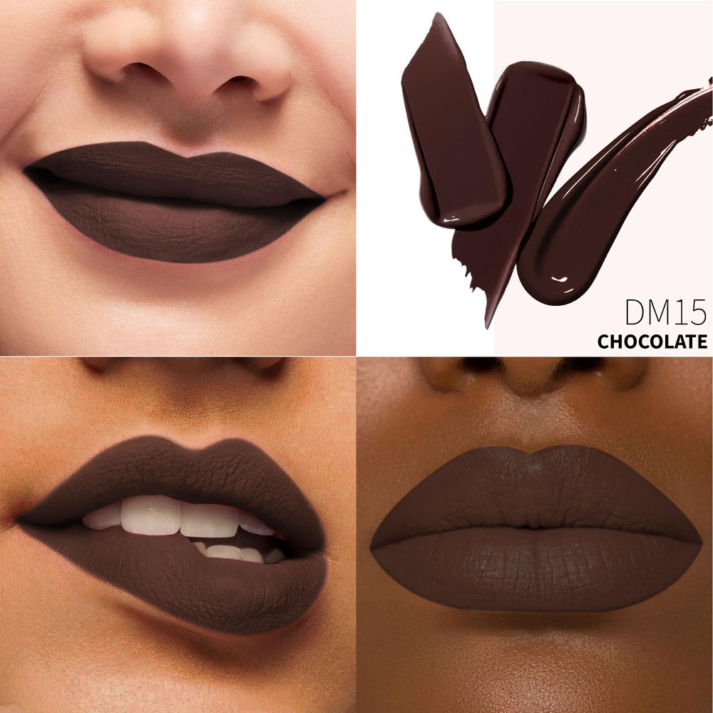 Depuplum DM15 Chocolate swatch on arm displaying true dark brown payoff