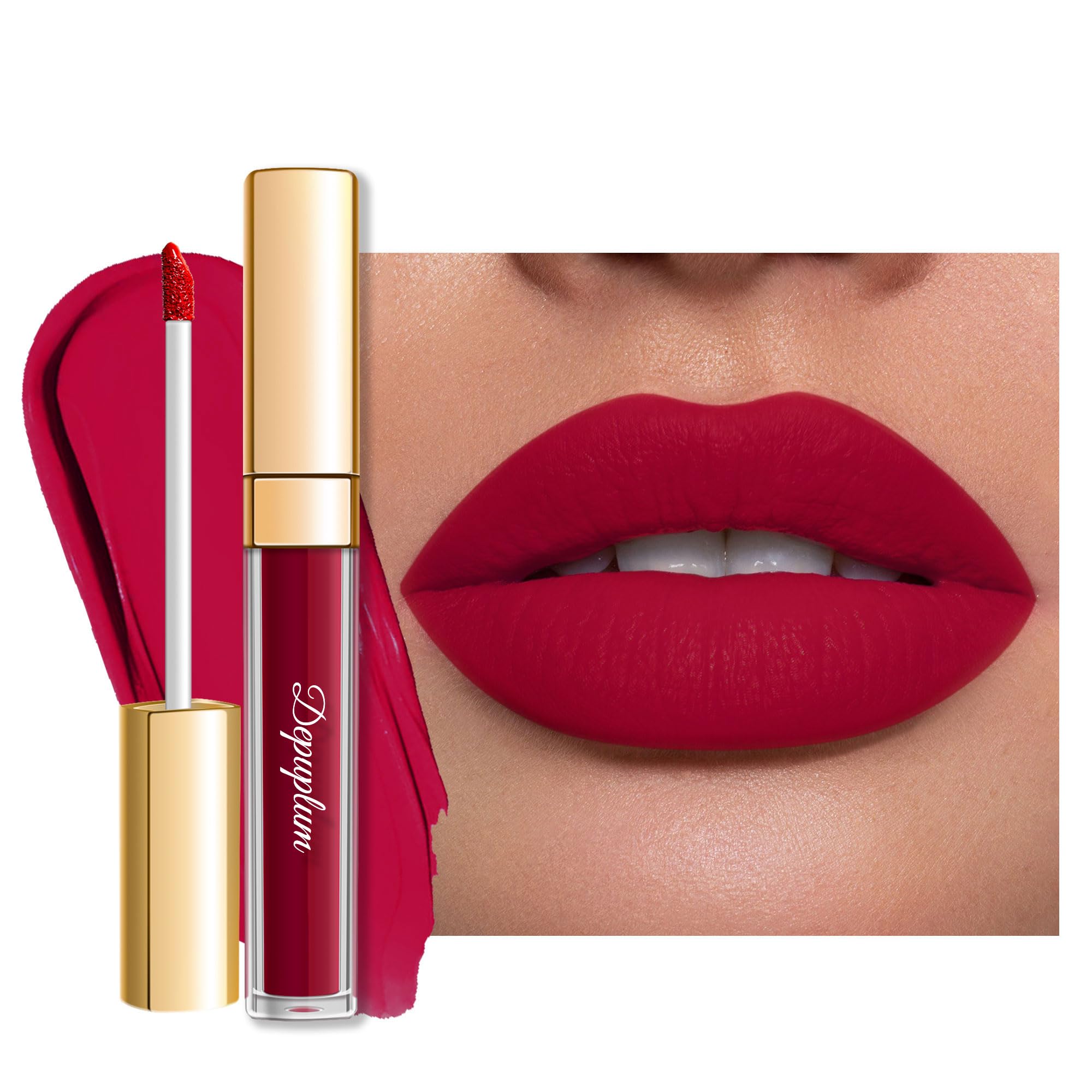 Depuplum DM30 front packaging showing product label and deep red shade for confident wear