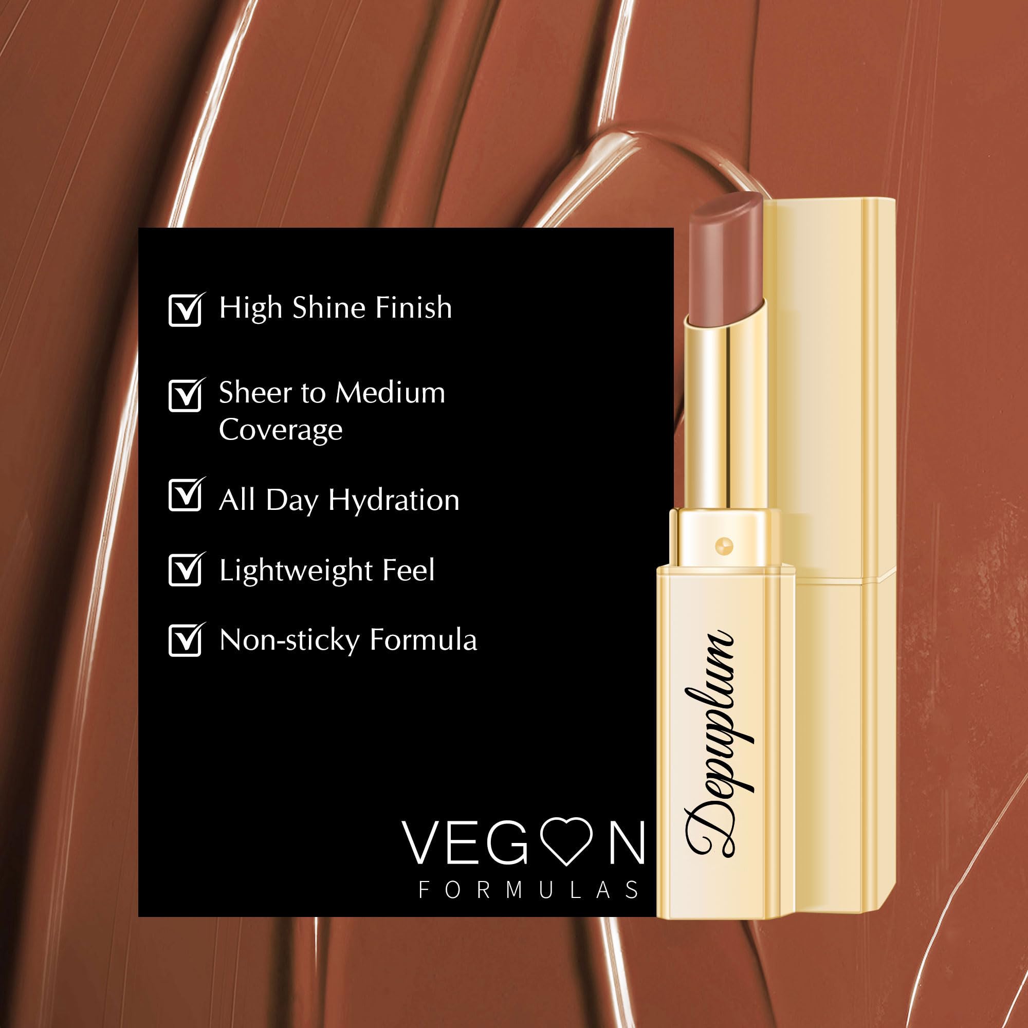 Depuplum DM72 lip application on model showing natural glossy brown enhancement
