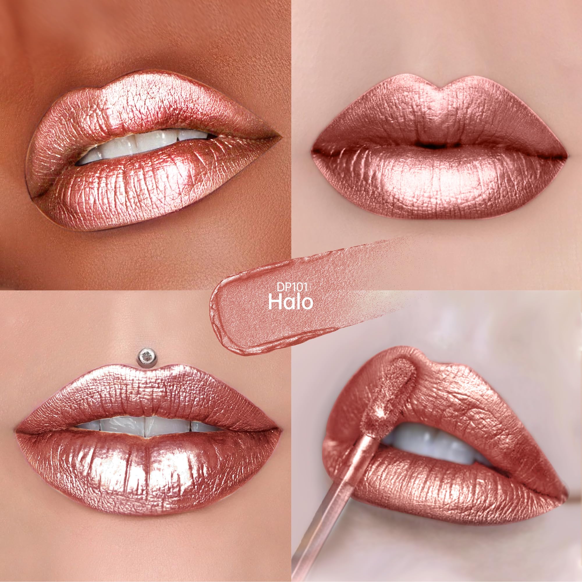 Depuplum swatch on forearm showing true Halo nude metallic payoff