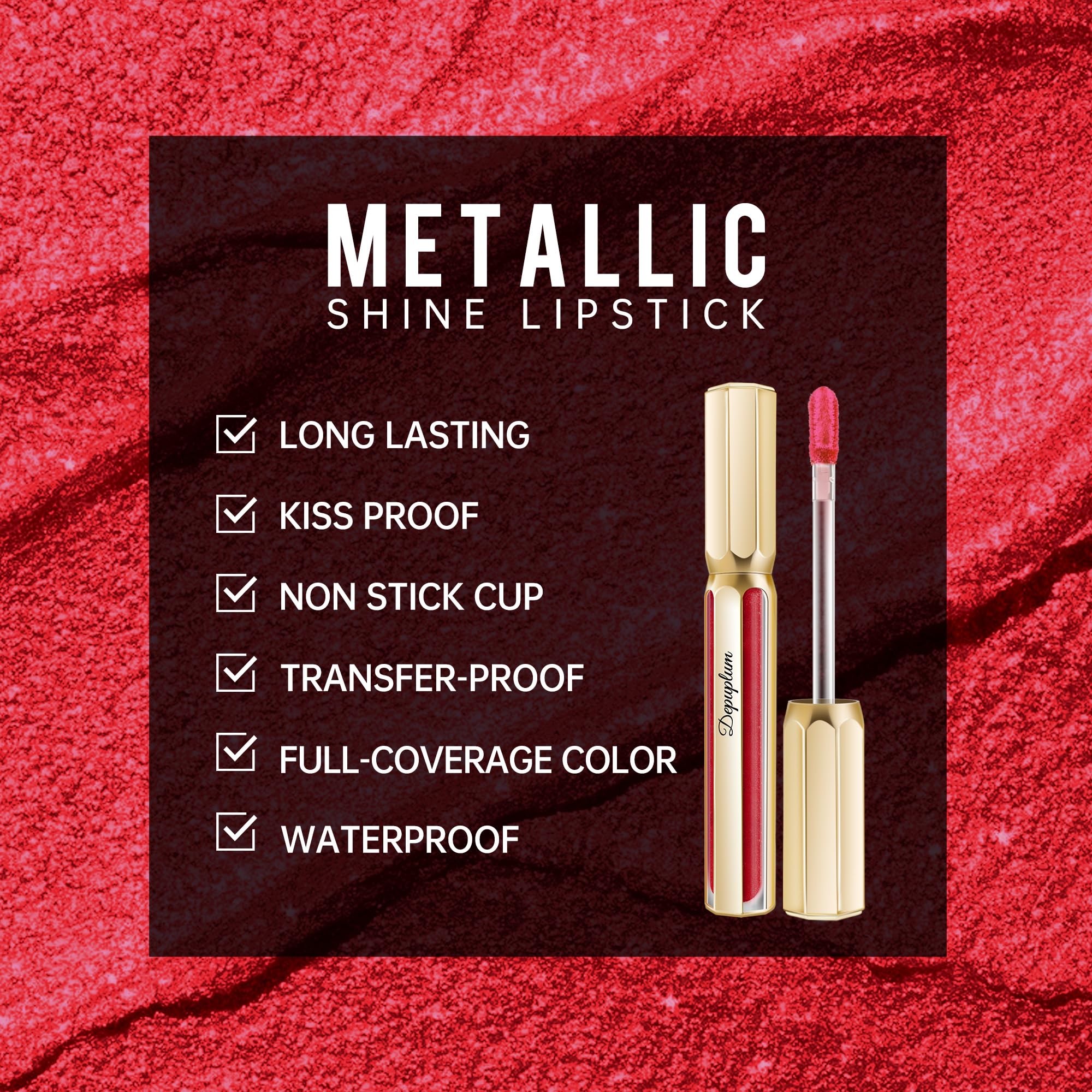 Depuplum DP105 on model lips demonstrating bold red shine for event-ready looks