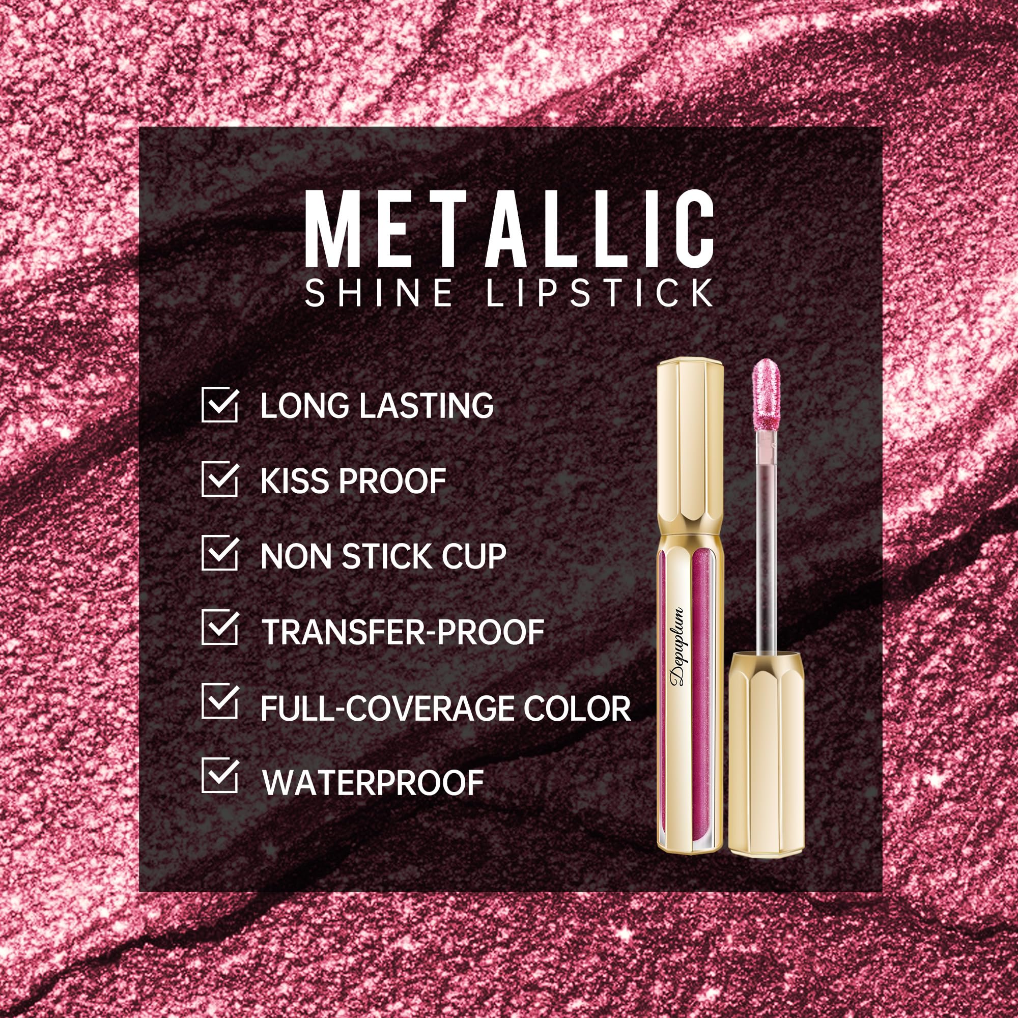 Depuplum DP107 closeup on lips highlighting deep purple shimmer and even color