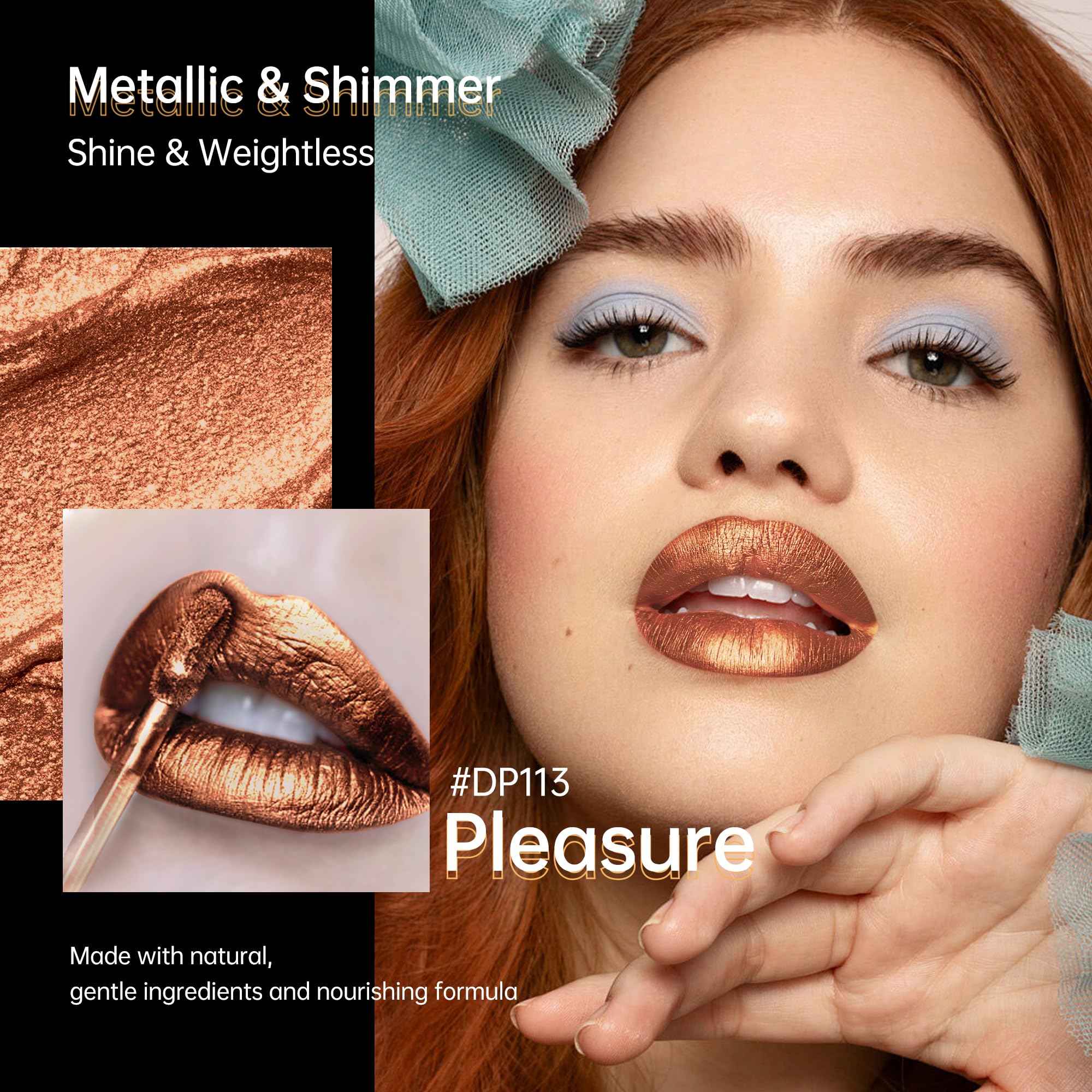 Depuplum DP113 swatches on arm showing buildable shimmer and coverage
