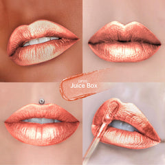 Depuplum DP115 swatch on skin showing peach red pigment and reflective shimmer