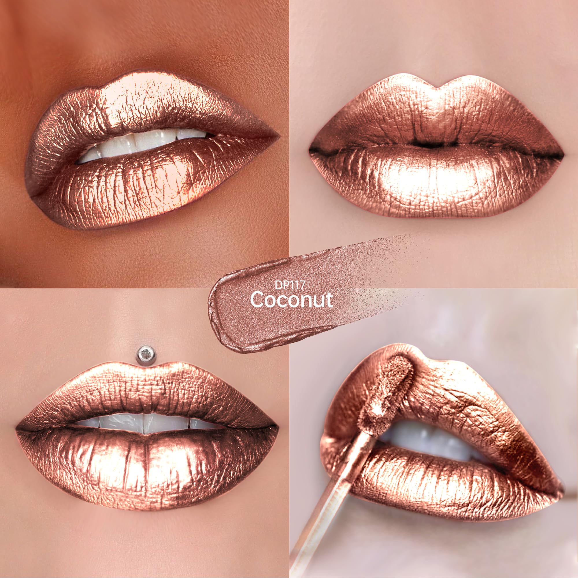 Depuplum DP117 Coconut swatch on arm displaying buildable pigment and shimmer