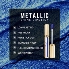 Depuplum closeup on lips highlighting bold blue metal shine