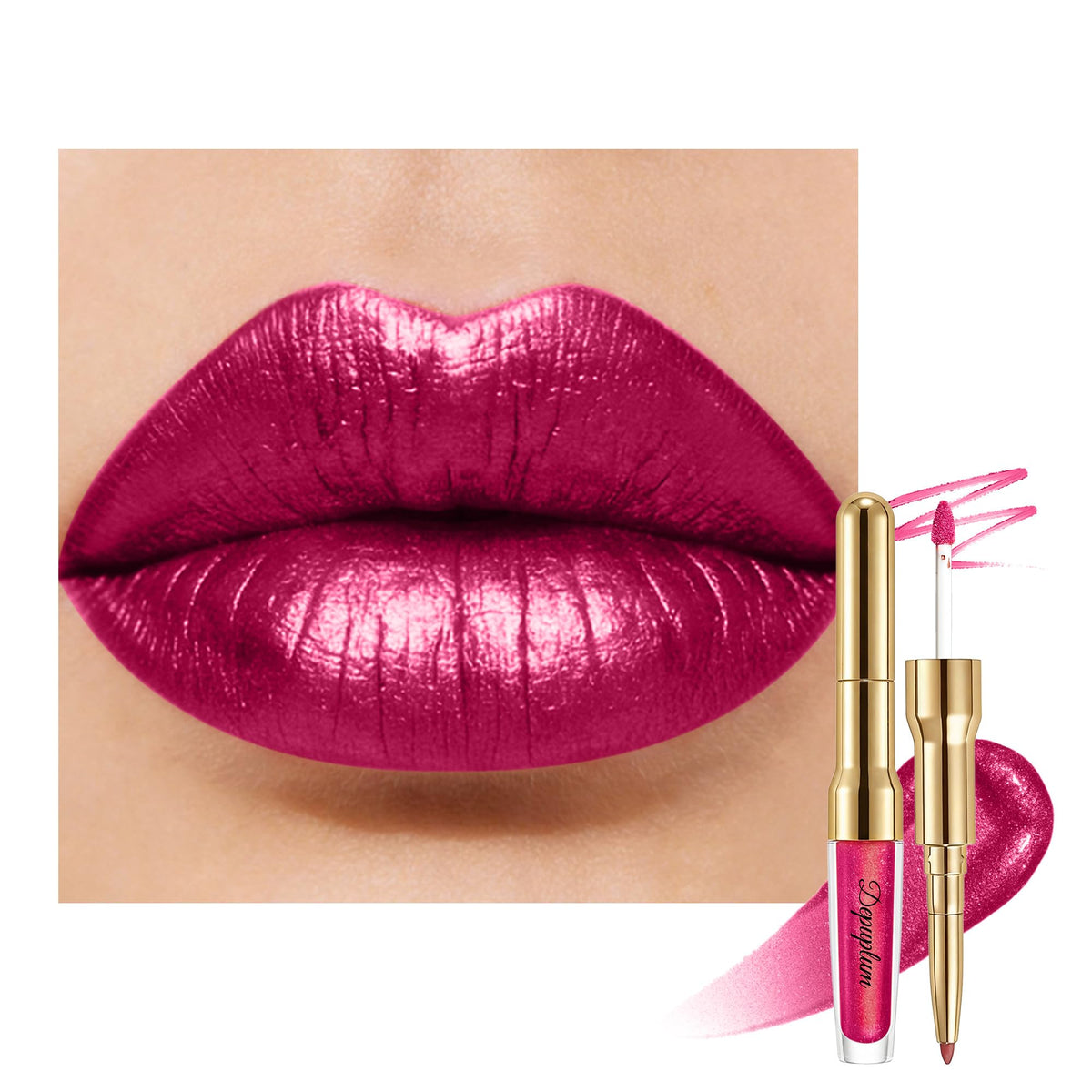 Depuplum GB15 front packaging showing plum metallic shade and dual ends for convenience