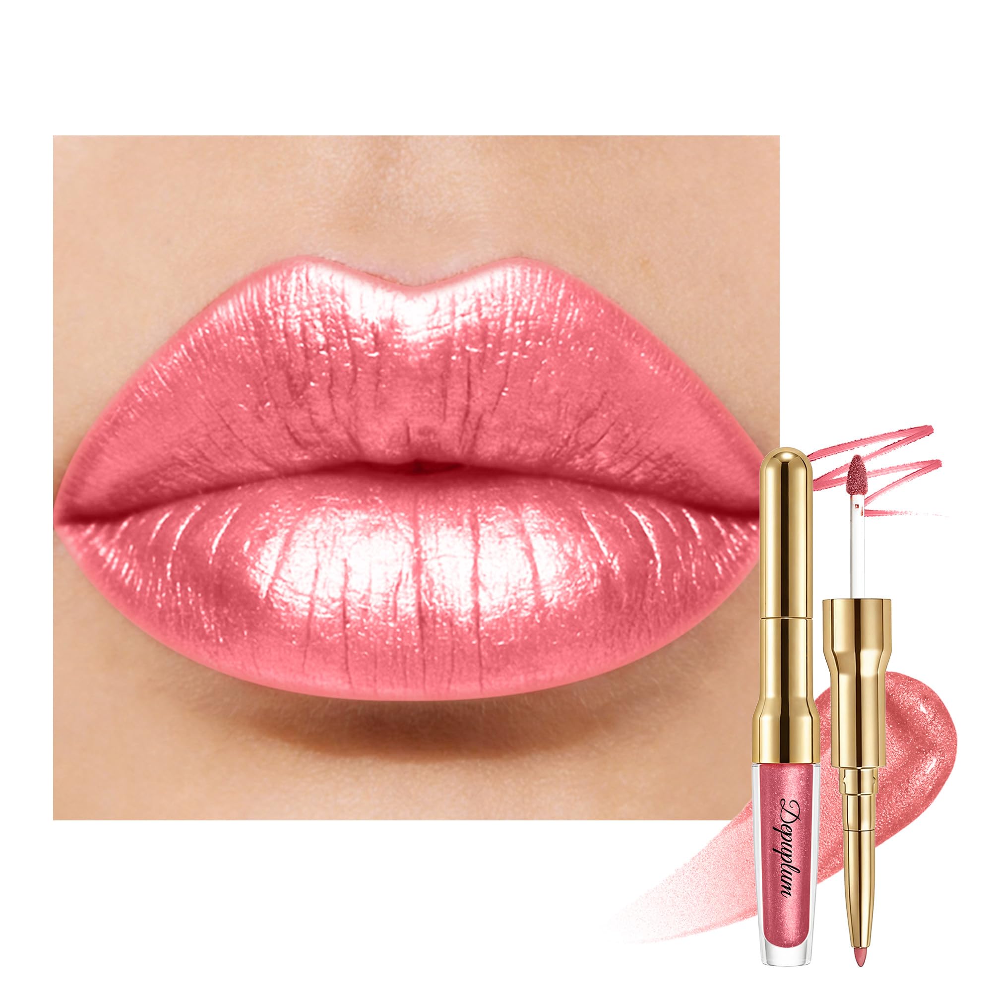 Depuplum front packaging showing pink metallic shade and compact design benefit: easy storage