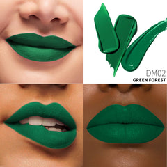 Depuplum green lipstick swatches on arm demonstrating true shade payoff
