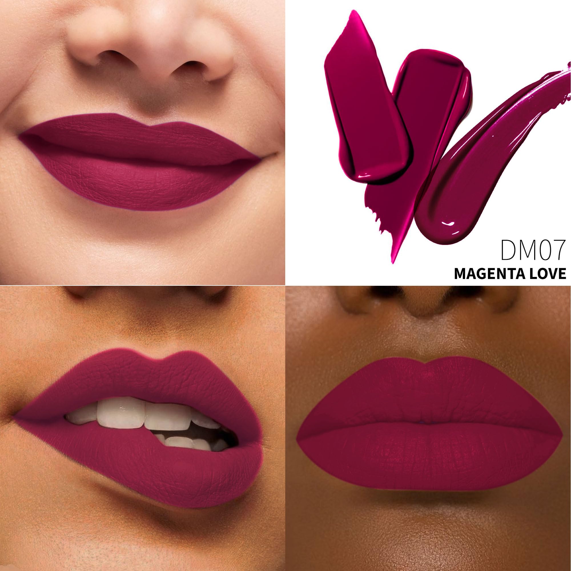 Depuplum magenta swatch on arm demonstrating rich pigment and smooth coverage
