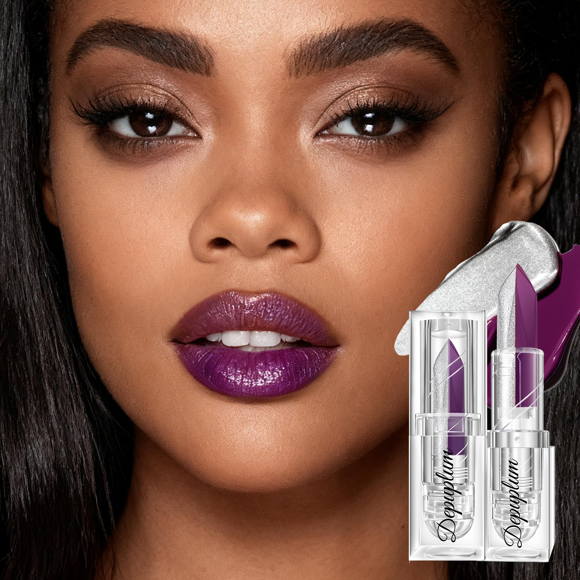 Depuplum matte purple swatch on skin showing rich pigment and smooth coverage benefit