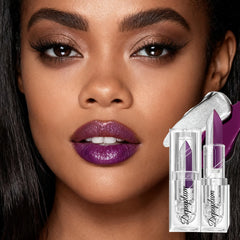 Depuplum matte purple swatch on skin showing rich pigment and smooth coverage benefit