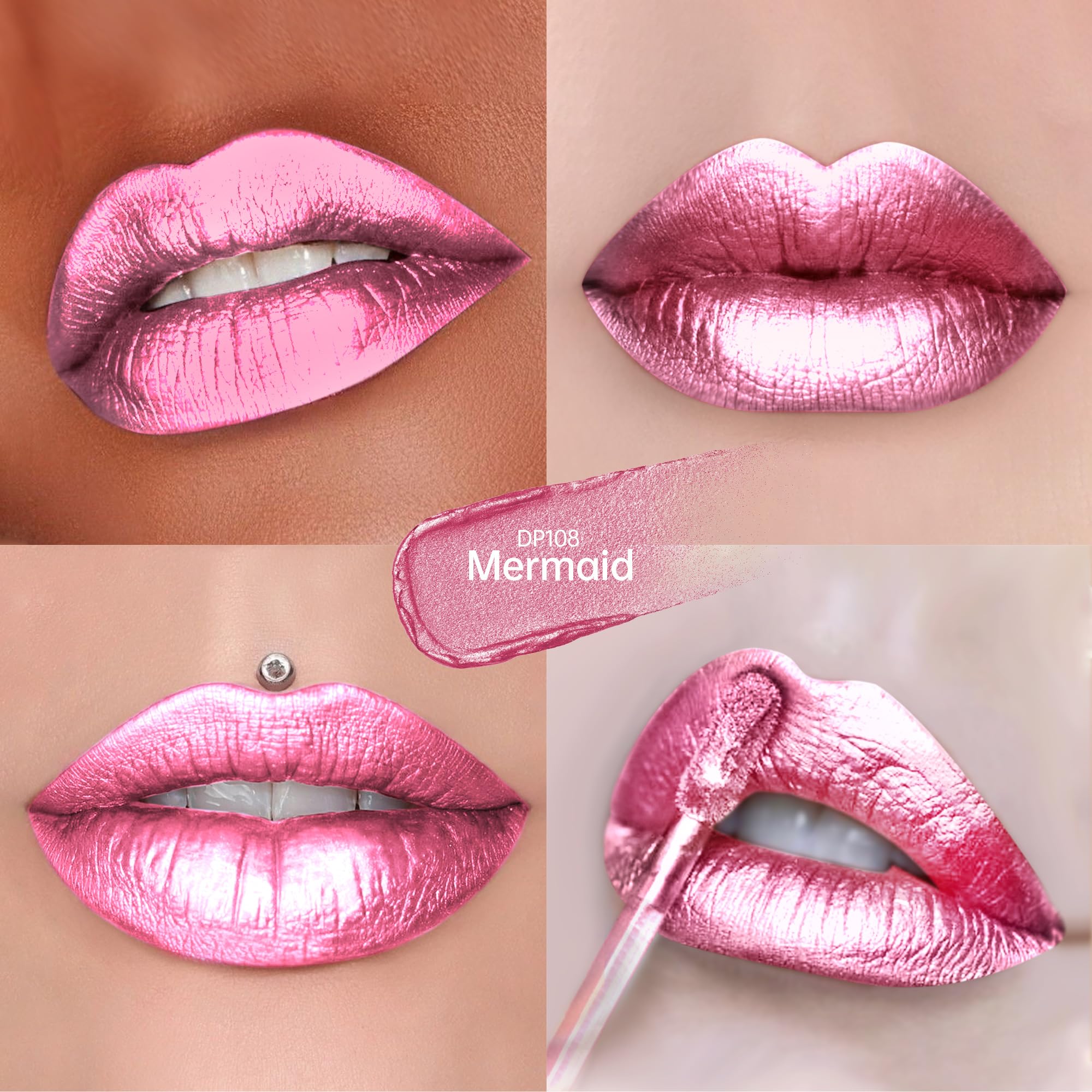 Depuplum DP108 swatch on arm showing buildable pink shimmer payoff