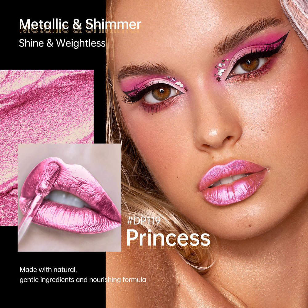 Depuplum close-up of metallic pink texture highlighting shimmer payoff