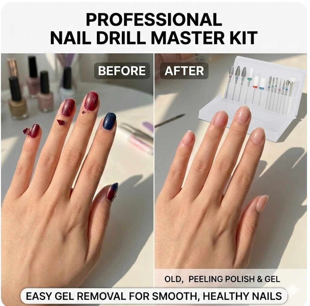 Depvko diamond cuticle bits arranged to show precise cuticle cleanup benefit