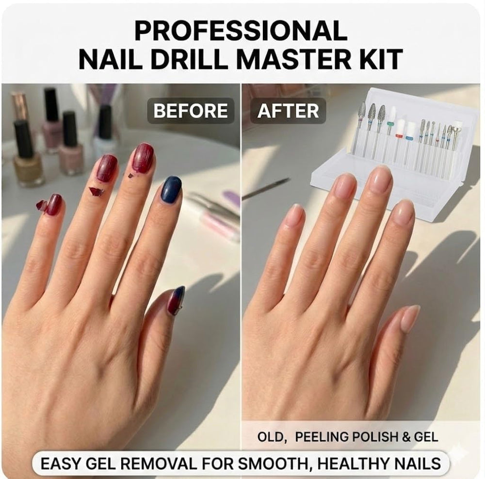 Depvko diamond cuticle bits arranged to show precise cuticle cleanup benefit