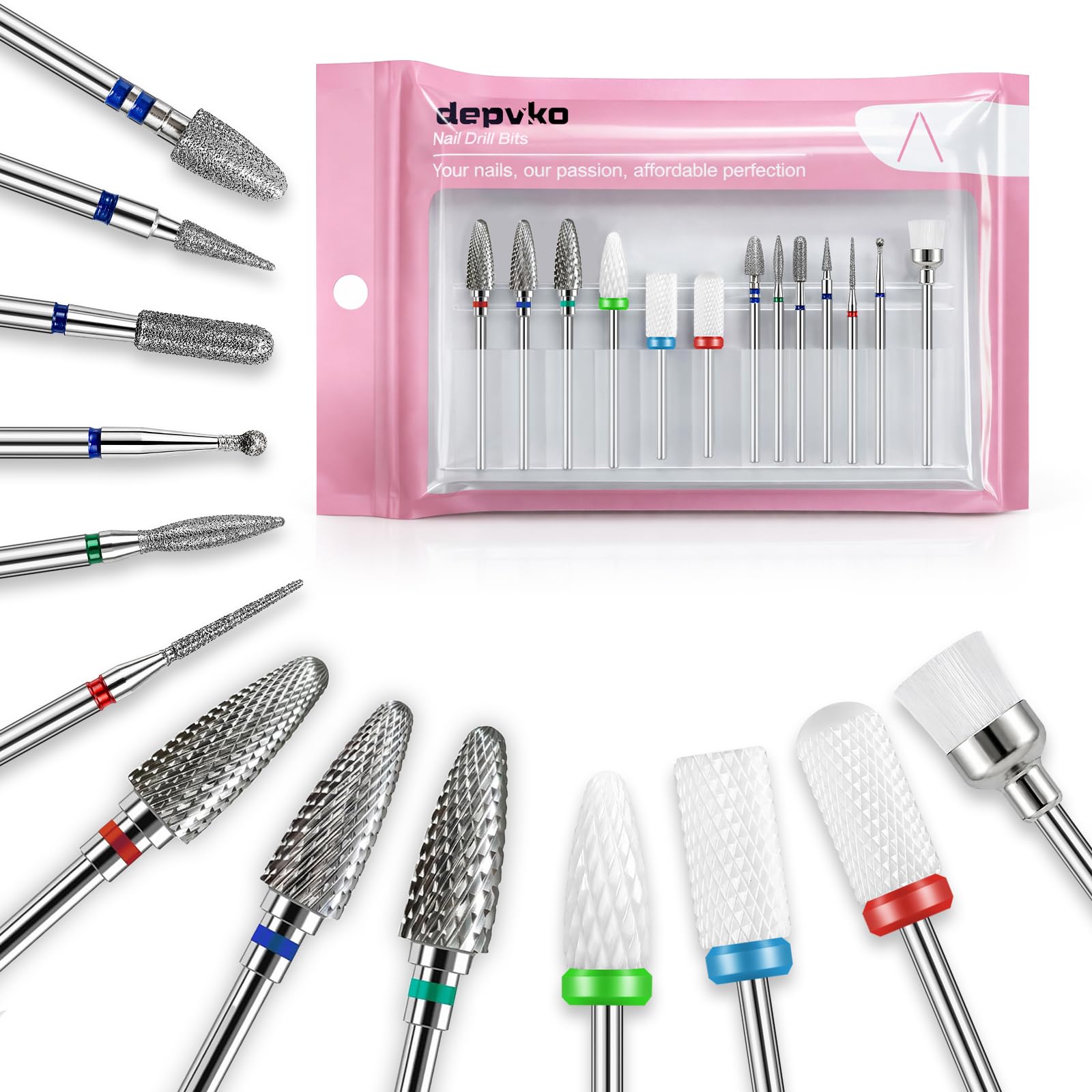 Depvko front packaging showing the full 13pc nail drill kit and organized layout for easy transport