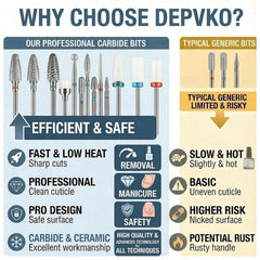 Depvko tungsten carbide bits close-up for fast acrylic and gel removal