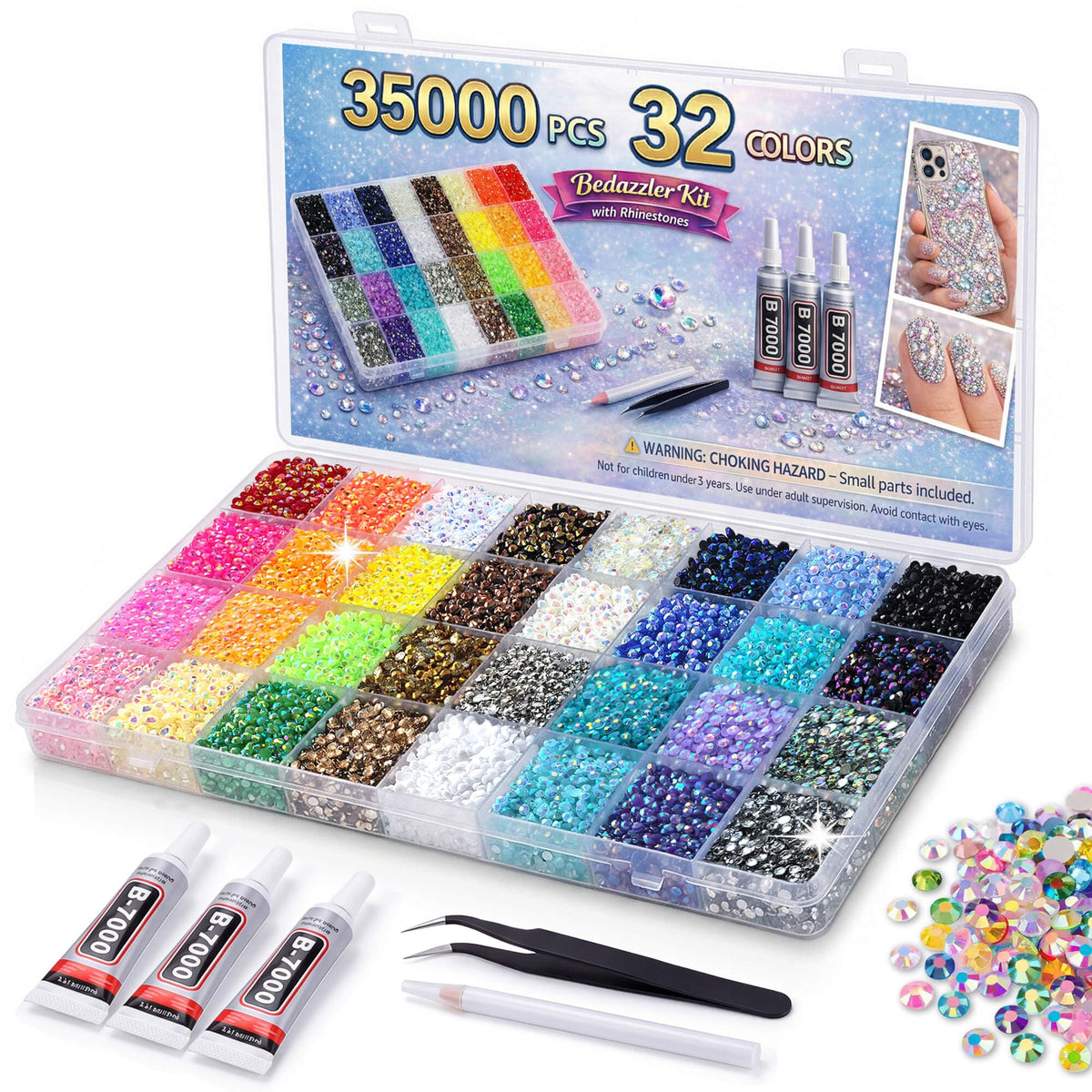 DERFILIN front packaging showing the full rhinestone bedazzling kit and benefits