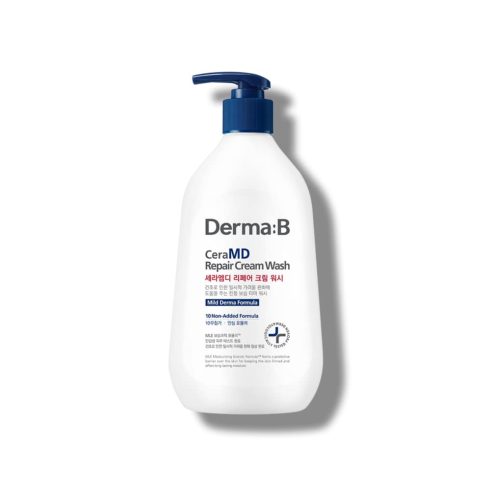 Derma B front bottle showing unscented repair cream wash for soothing skin