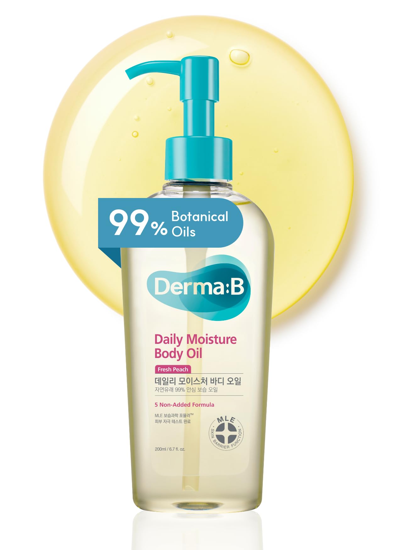 Derma B front bottle showing peach-scent label and benefit