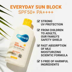 Derma B pump dispensing sunscreen onto hand highlighting easy application