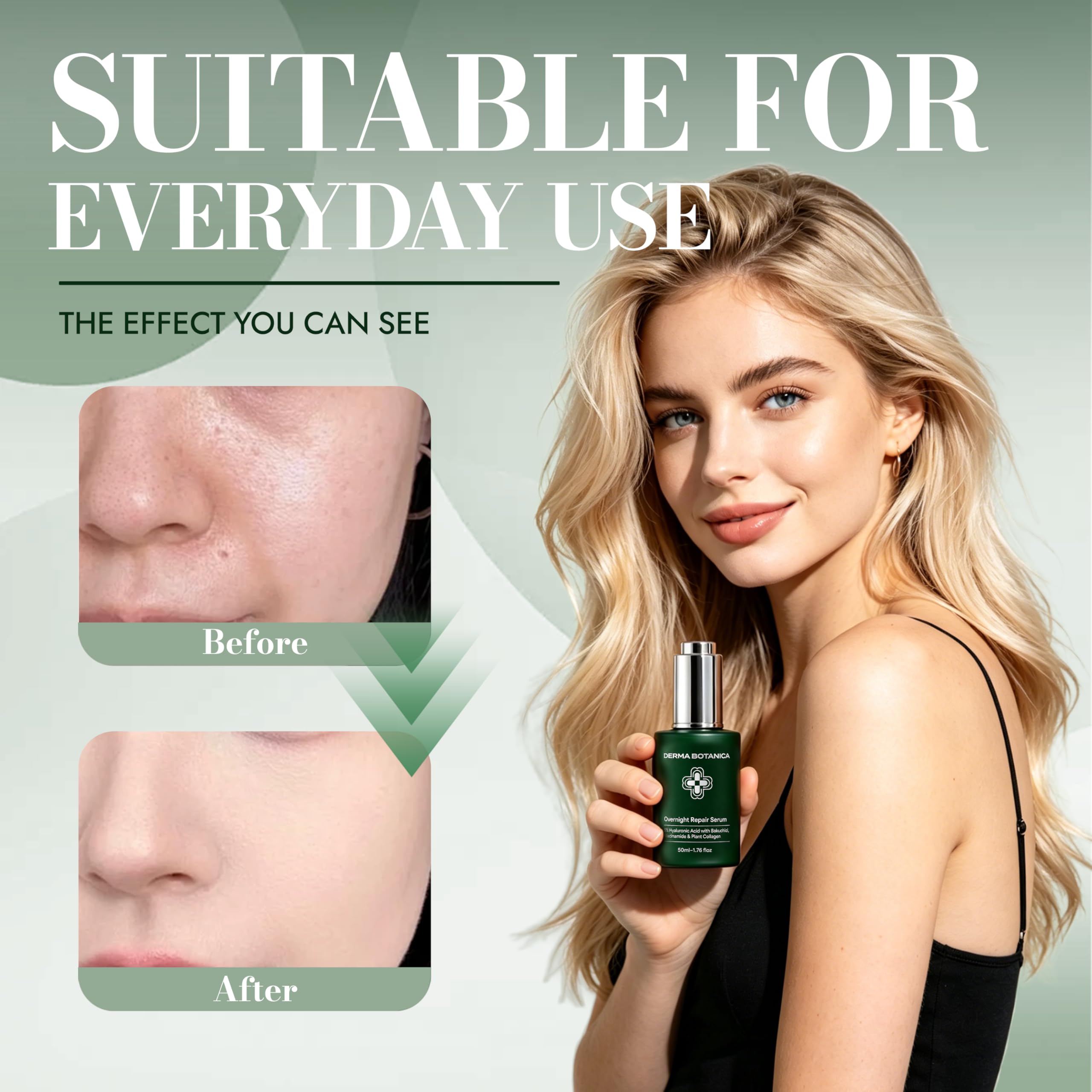 Derma Botanica application hand with drops demonstrating easy nightly application benefit