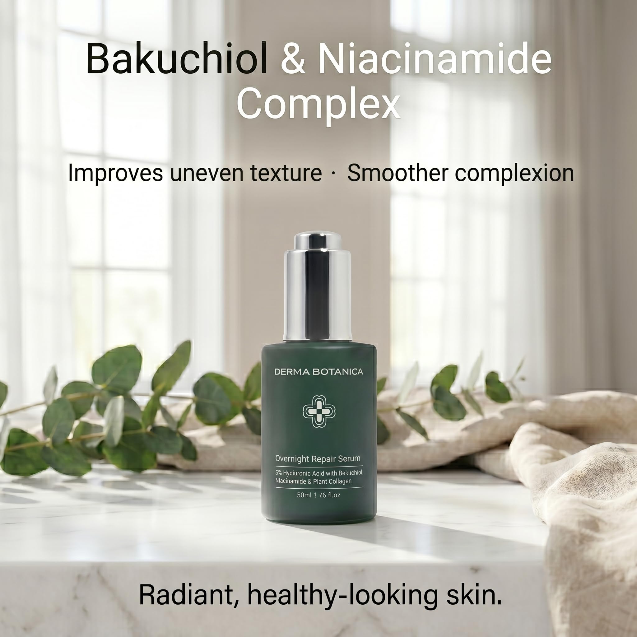 derma botanica bottle beside ruler to show compact size and easy travel-friendly convenience