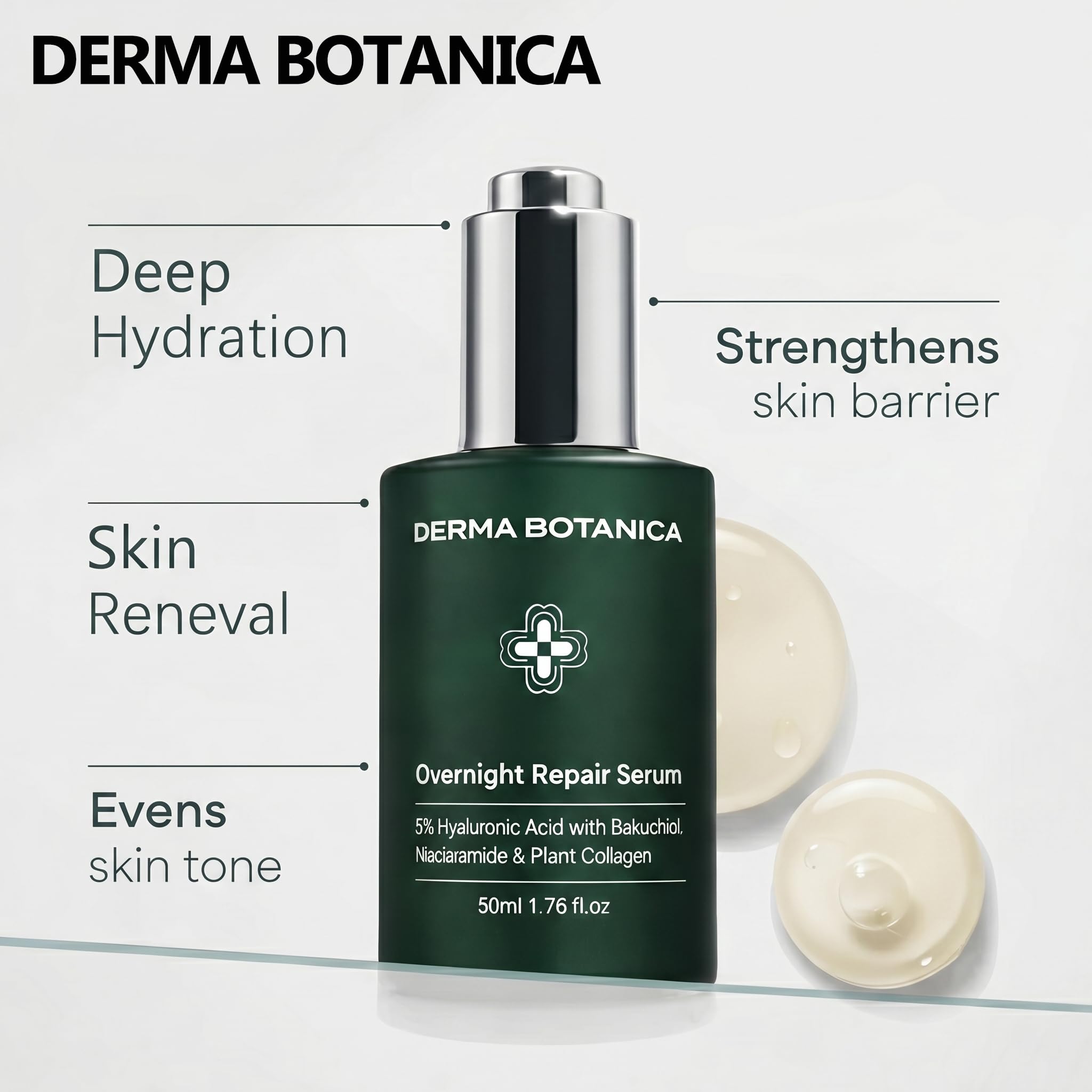 derma botanica serum texture on hand demonstrating lightweight, fast-absorbing hydration