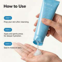 DERMA:D gel spread on hand, smooth application and quick absorption benefit