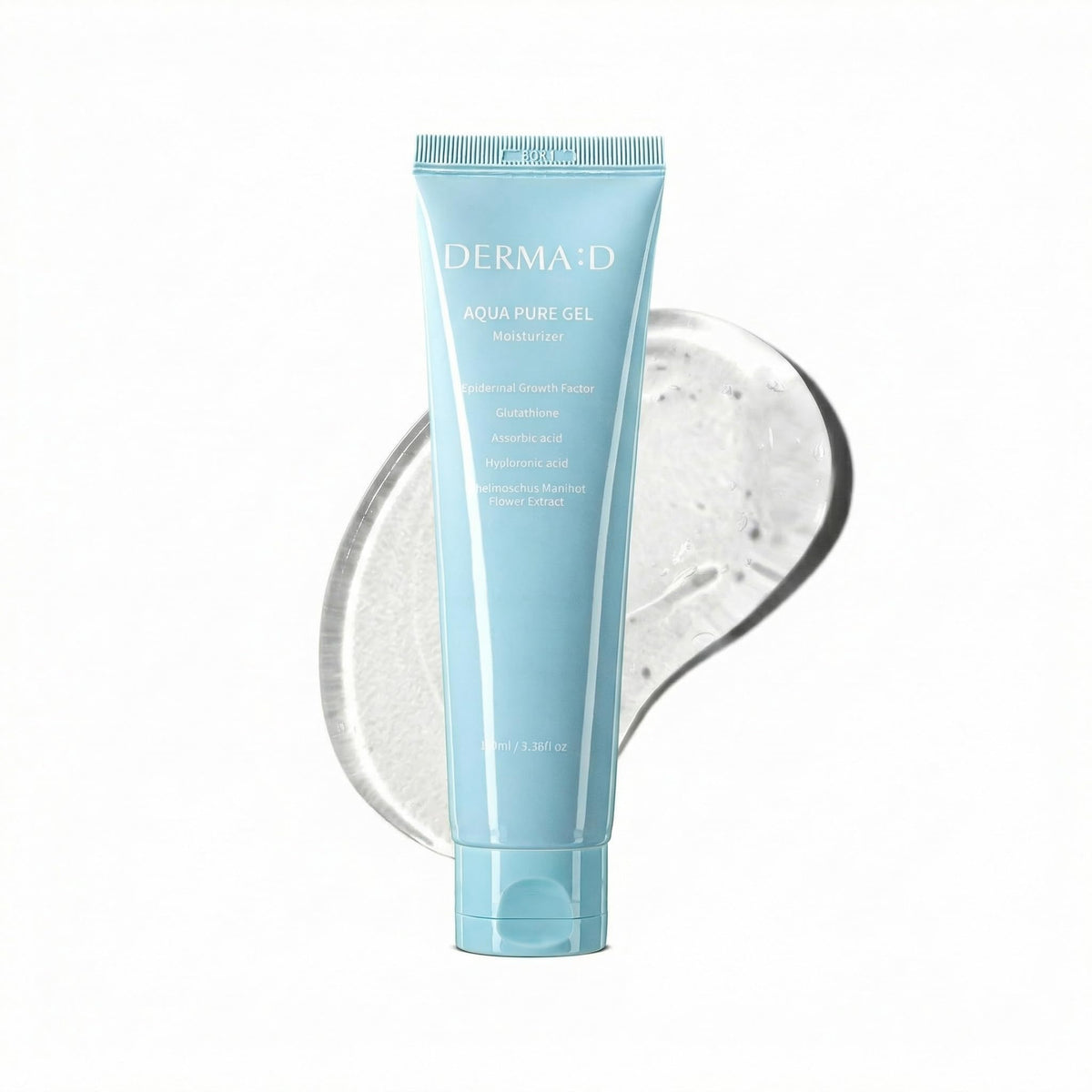 DERMA:D front packaging showing gel cream jar, clear hydration benefit