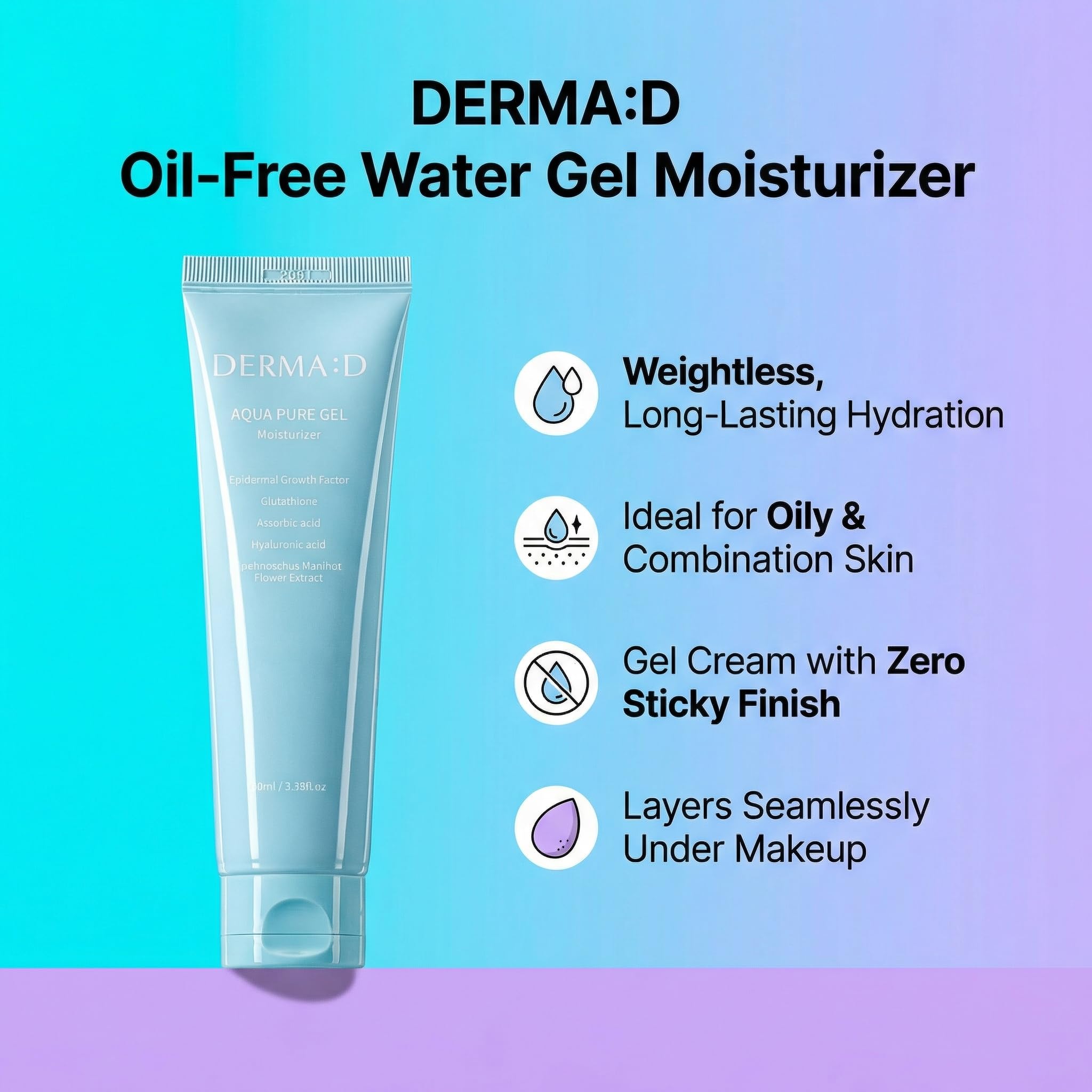 DERMA:D dispensing gel from jar, controlled use and non-greasy benefit