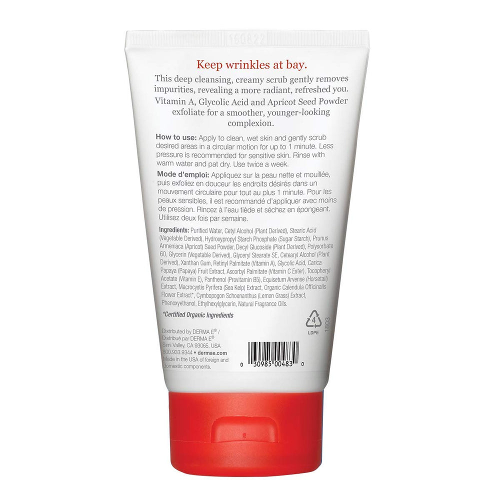 Derma E scrub dispensed on hand ready for gentle circular application