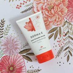 Derma E tube label detail displaying active ingredients and clean formula