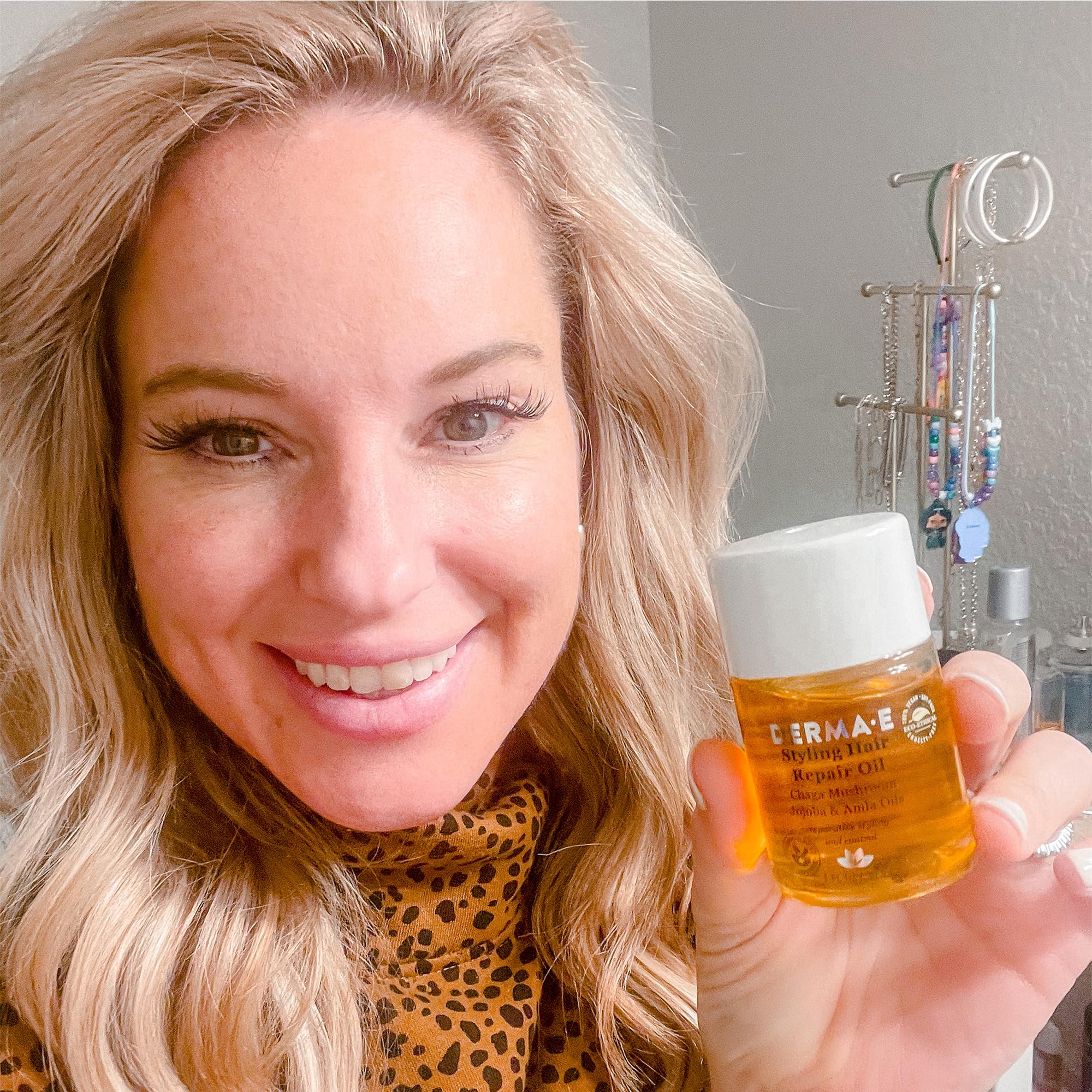 Derma E bonding oil ingredients label close-up highlighting natural actives