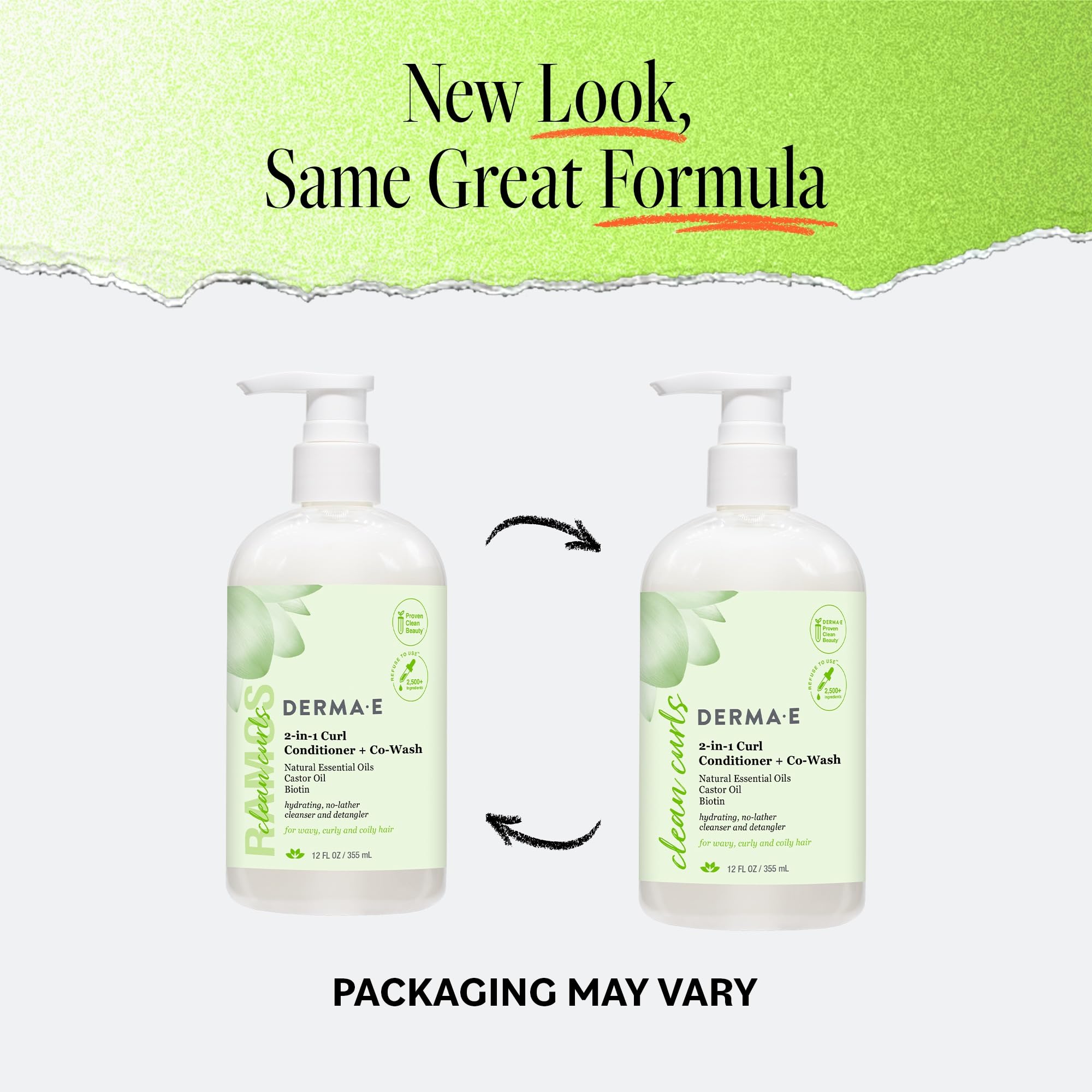 Derma E before and after comparison showing improved curl definition benefit