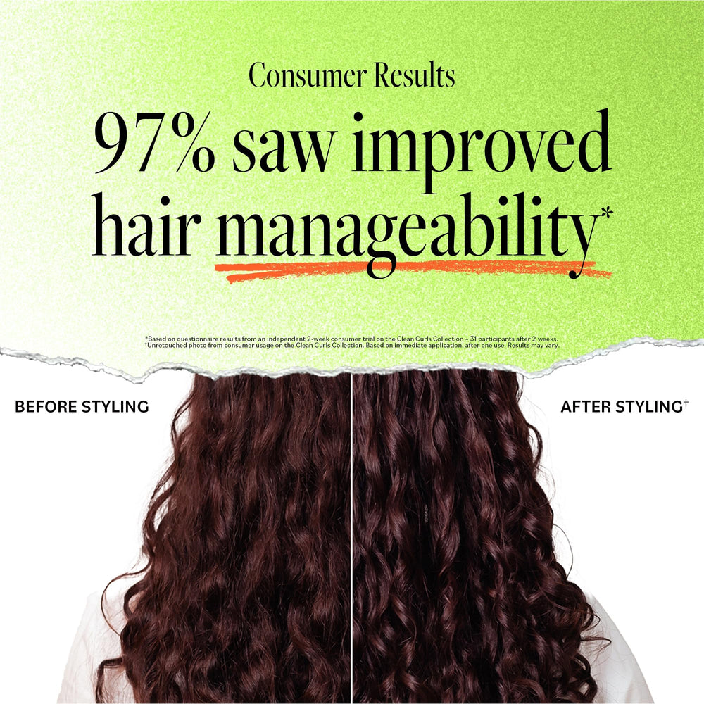 Derma E being applied in shower to wet curls for gentle cleansing benefit