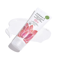 Derma E bottle held in hand for scale showing 8 oz size and travel-friendly design