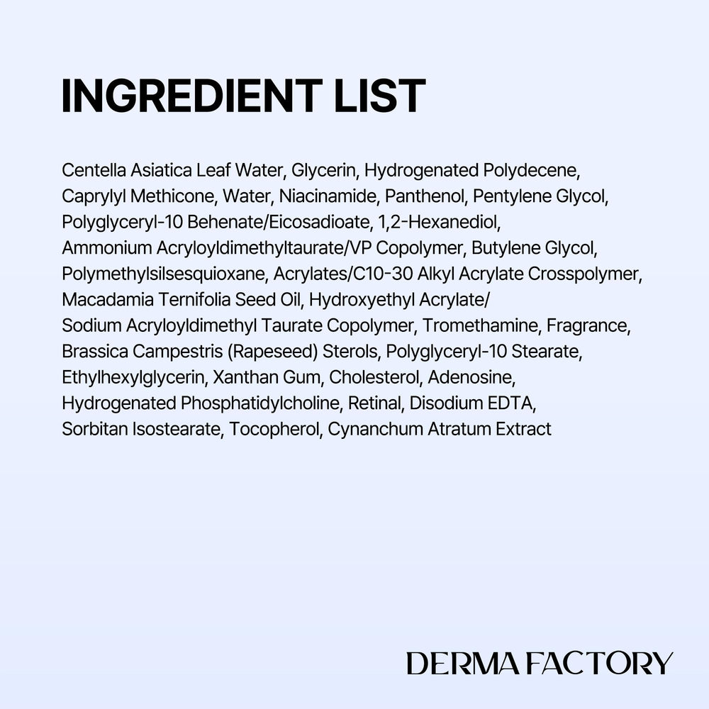 DERMA FACTORY packaging side profile showing clean design and ingredient focus