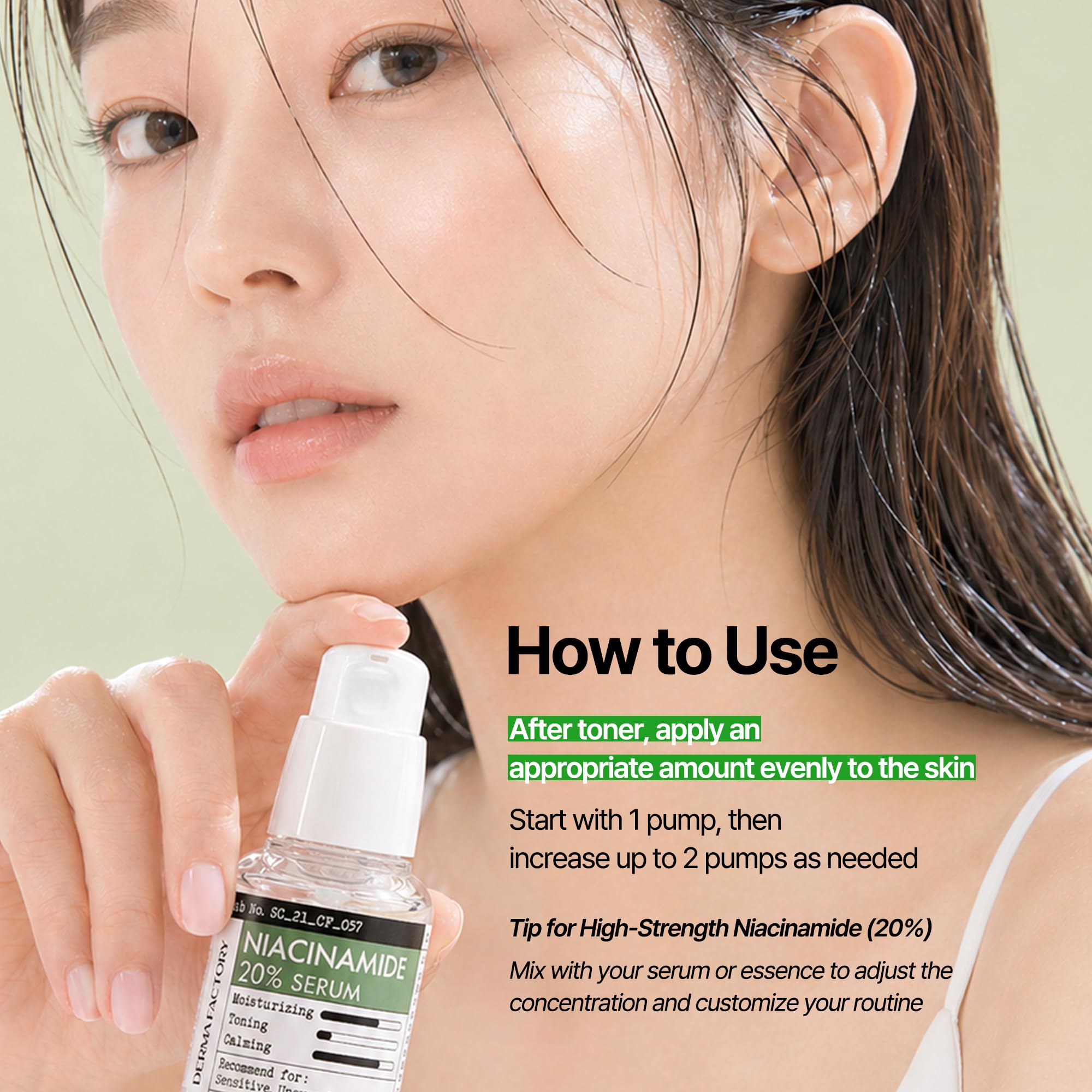DERMA FACTORY bottle in hand for scale showing convenient size for travel and daily use